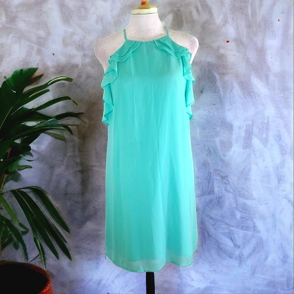 Naked Zebra Women's Mint Sheath Ruffle Halter Mini Dress Size Small - Picture 3 of 11
